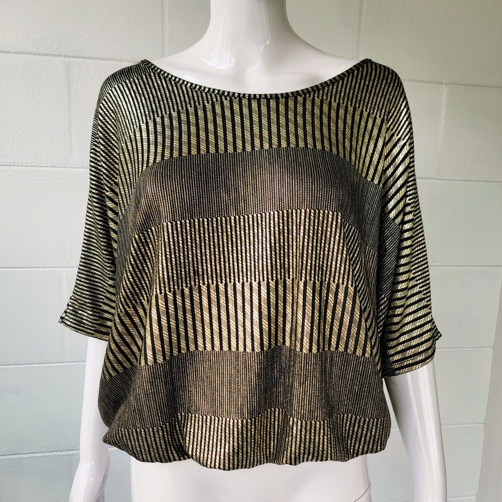 Espresso Metallic Gold Striped Dolman Top Women's XL Disco Party Glam